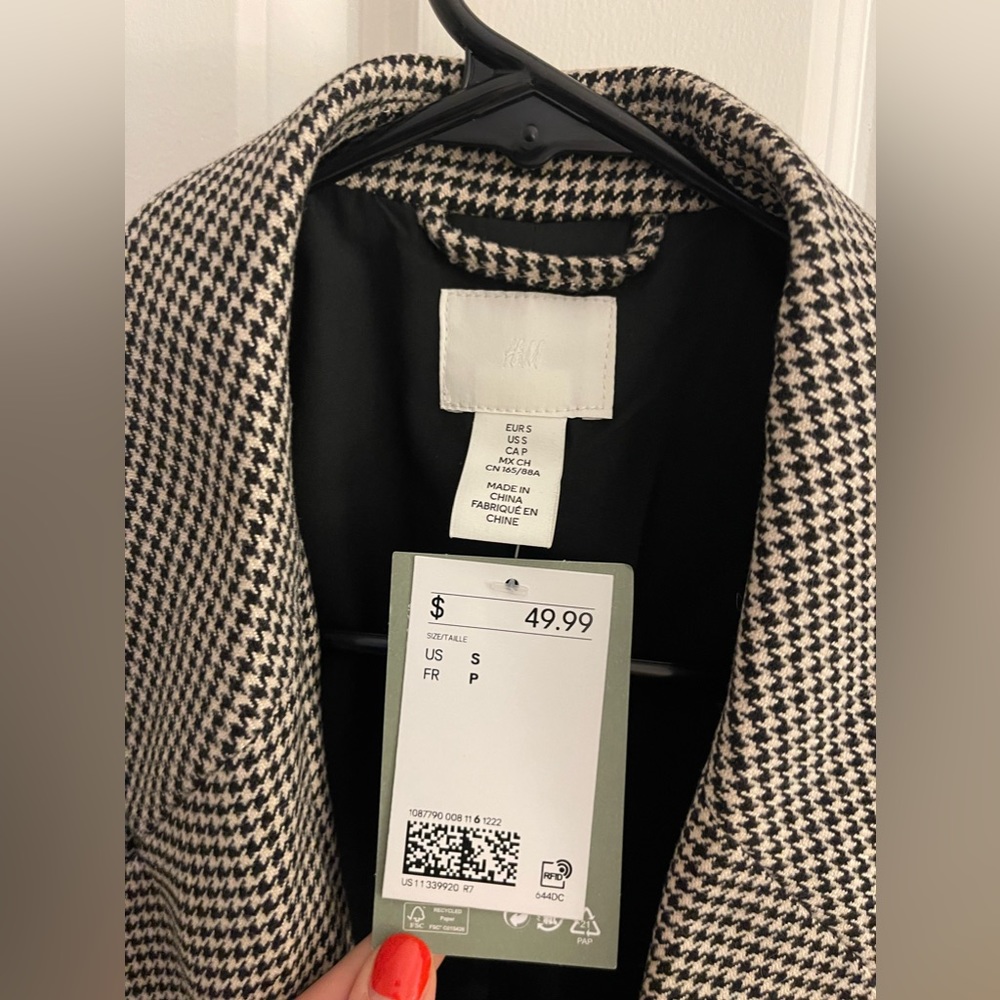 NWT H&M Oversized Black and White Houndstooth Blazer - Picture 3 of 4